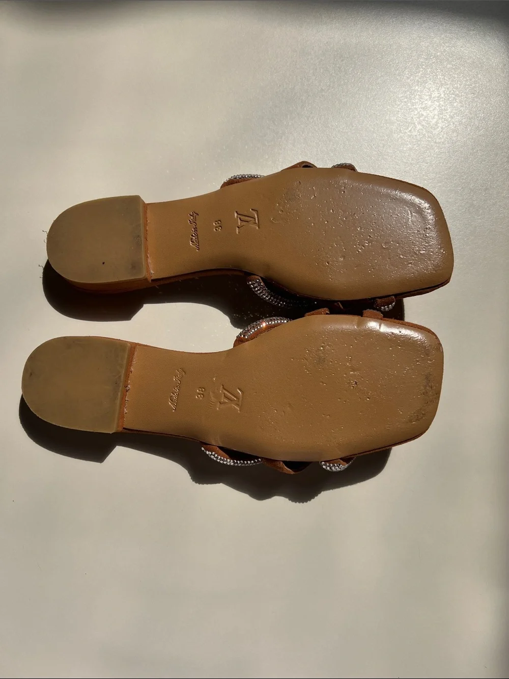 Louis Vuitton Brown Braided Crystal Slide Sandals